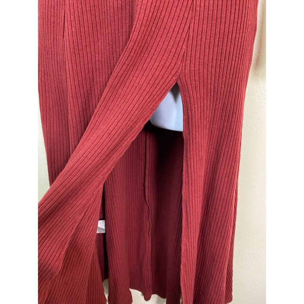Reformation Banks Midi Dress size Small Red Long sleeve Red Ribbed Front Slit - Picture 6 of 16